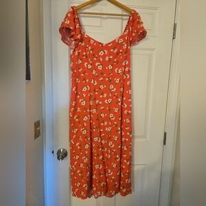 Old Navy Red Floral Midi Dress